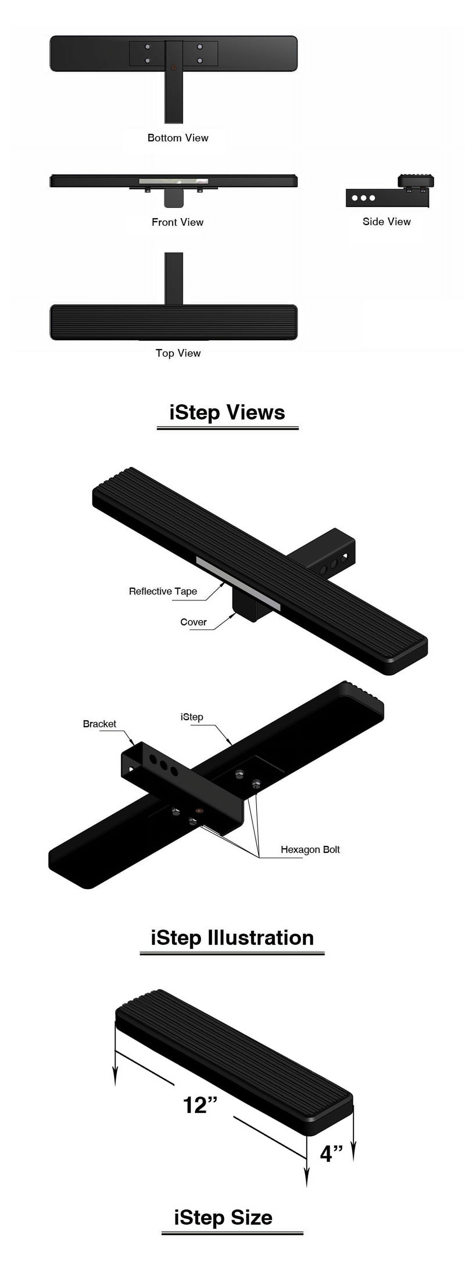 APS iStep Aluminum Black 14in Universal Rear Hitch Step Class 3 & 4 & 5  Receiver Tube (Hitch Step Roof Rack Bumper Guard Protector)