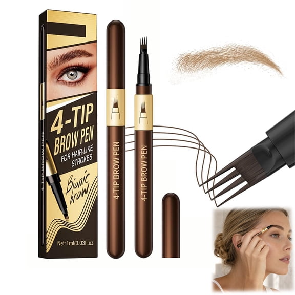 Waterproof 4-Tip Microblading Eyebrow Pen, Brow Pencil with Hair Like Strokes, for Busy Women & Makeup Lovers, Smudge-Proof & Long-Lasting(LightBrown,1)
