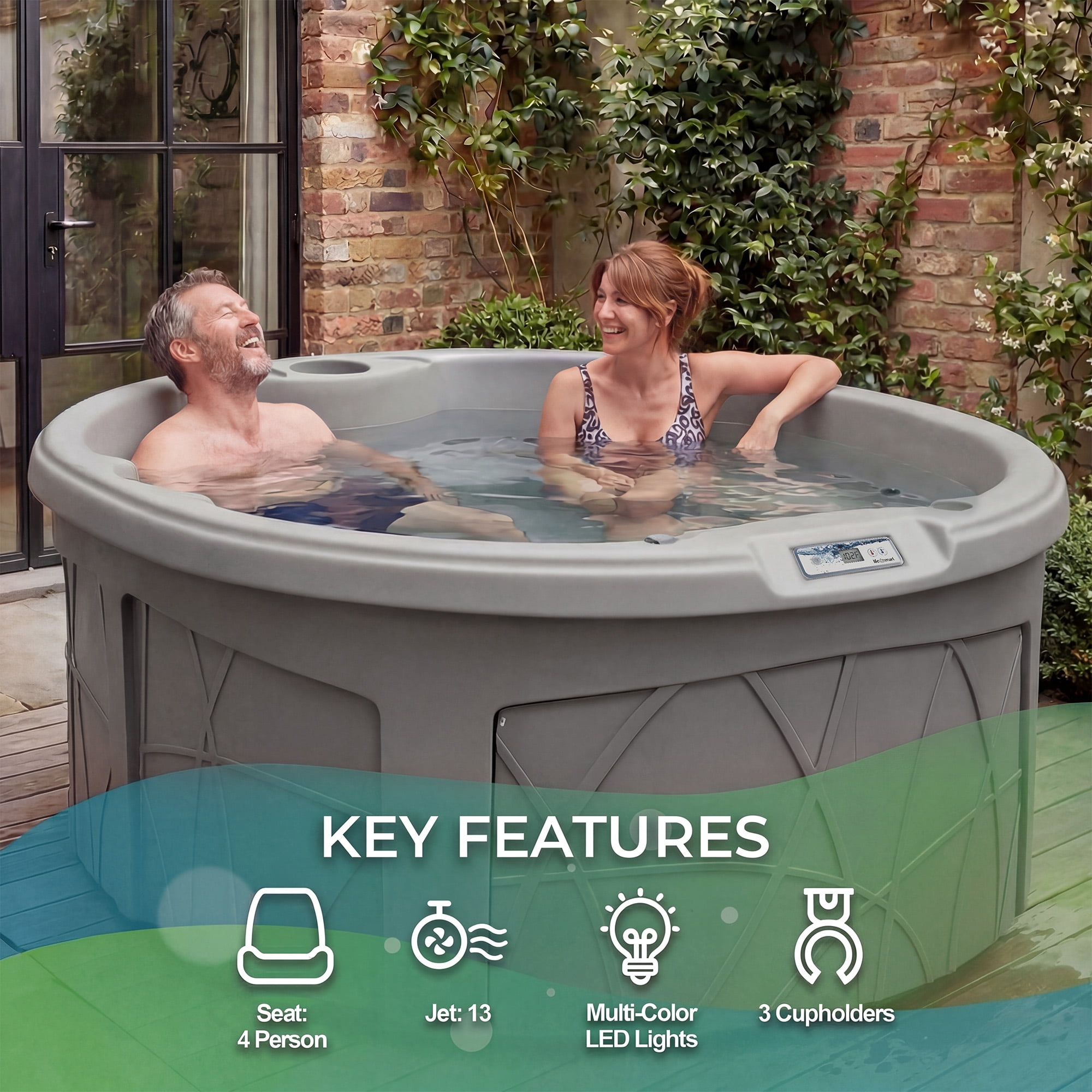 LifeSmart 4-Person 13-Jet Plug & Play Round Hot Tub with Thermal Cover, Taupe