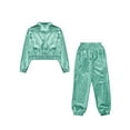 thumbnail image 6 of Doomiva Boys Girls 2Pcs Tracksuit Shiny Metallic Dance Outfits Long Sleeve Jacket with Pants Set Hip Hop Jazz Dance Light Green 6, 6 of 7