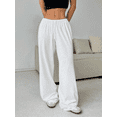 thumbnail image 5 of Women’s Solid Wide-Leg Pants, Elastic Waist Drawstring Lounge Trousers, High-Comfort Casual Loose Fit Pants, Lightweight Everyday Relaxed Fit Bottoms, 5 of 7
