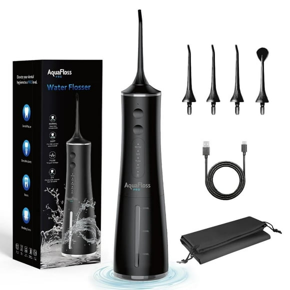 AquaFloss Pro Water Dental Flosser Teeth Pick Portable Cordless Oral Irrigator 300ml Water Tank Rechargeable Travel Teeth Cleaner IPX7 Waterproof Electric Water Flosser BV609 (B