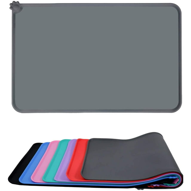 Tapis de Bol pour Chien et Chat, Tapis de Nourriture 47x30cm Gris