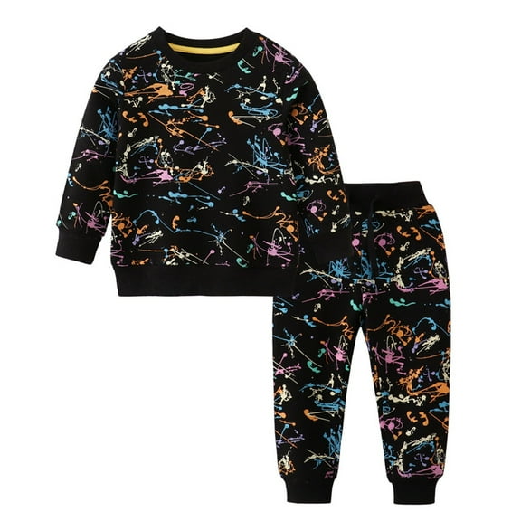 Vividxx Boys Outfits Sets 2PCS Casual Round Neck Printed Tops And Pants Comfy Elastic Waist Playwear For Toddler Kids Age 2-7 Years Stylish Dailywear
