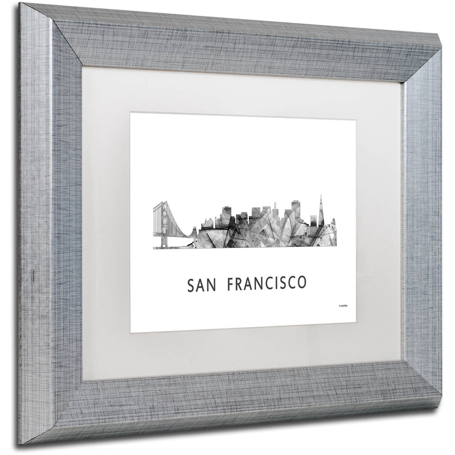Trademark Fine Art 'San Francisco CA Skyline WB-BW' Canvas Art by Marlene Watson, White Matte, Silver Frame