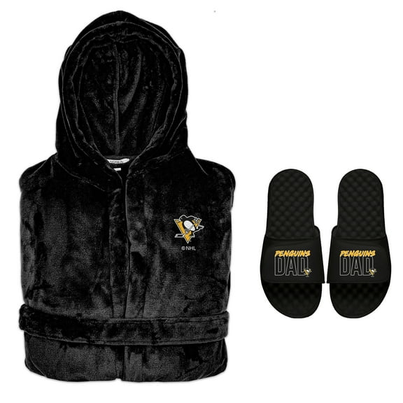 Men's ISlide Pittsburgh Penguins Dad Robe & Slide Sandals Bundle