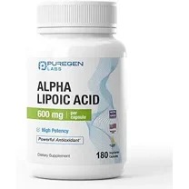 Puregen Labs Alpha Lipoic Acid 600mg [High Potency] 180 Veggie Caps, Antioxidant Support | No Harmful Additives | Non-GMO, NO Gluten and Dairy, 600 mg per Capsule - Made in USA