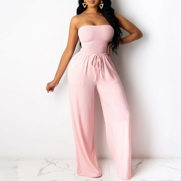 WXLWZYWL Women's Wide Leg Romper Cute Straps Straight Solid Coveralls Jumper Dressy Bib Pants Casual Jumpsuits Wedding Color Loose Fitting Jumpsuit Wrapped Chest Jumpers