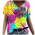thumbnail image 2 of JTZGDY Vintage Floral Print Summer Tops for Women Casual Short Sleeve Oversized V Neck Graphic T-Shirts Loose Fit Comfy Beach Vacation Tunic Tees Shirt Blouse Hot Pink M, 2 of 6