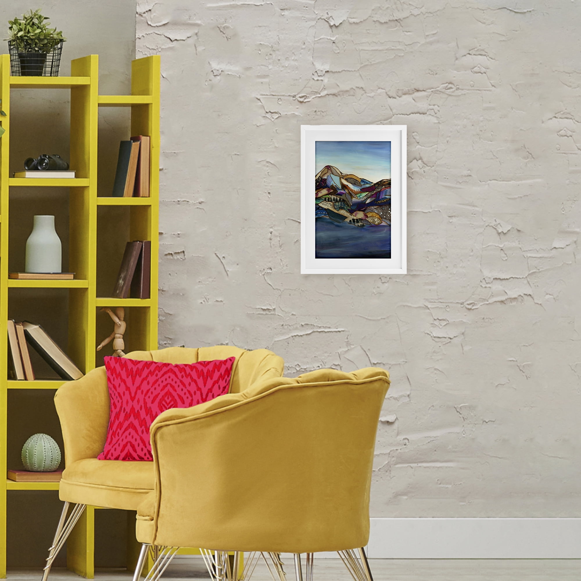 Stupell Industries Patchwork Collaged Mountains White Framed Print Under Glass, design by Van Horne-Borcherding