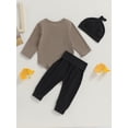 thumbnail image 4 of Bagilaanoe 3pcs Newborn Baby Boy Long Pants Set Letter Print Long Sleeve Romper Tops + Leggings + Hat 3M 6M 12M 18M 24M Infant Casual Outfits, 4 of 9
