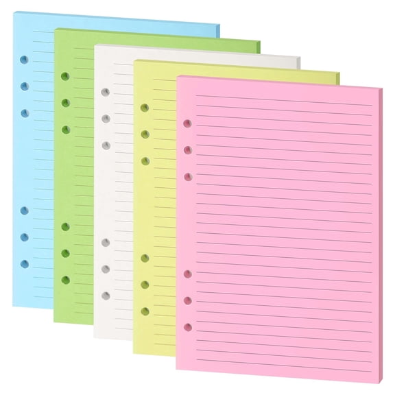 50 PCS Lined Refill Paper, A5 Planner Inserts, Colorful Ruled Journal Fillers for 6-Ring Binder,5-color 120 GSM Thick Loose Leaf Paper.