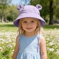 thumbnail image 2 of Jinhomg Toddler Bear Ear Bucket Hat Cute Cotton Breathable Baby Sun Hat with Chin Strap and UPF Protection Outdoor Summer Hats 1-3Y,Purple, 2 of 7