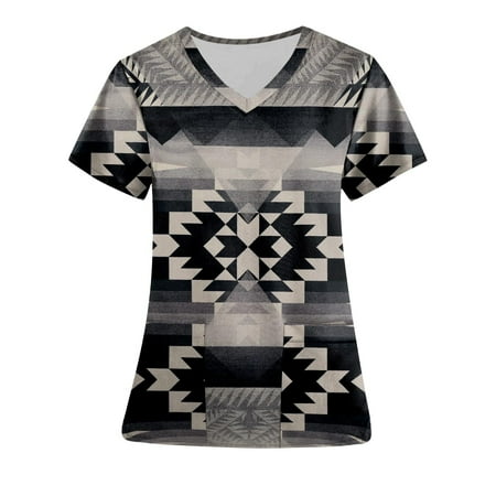 

SMihono Women s Fashion Tunic Scrub Tops Flash Picks Trendy Summer Clothing 2023 V Neck Shirts Nurse Blouse Working Uniform Blouse Short Sleeve Womens Tops Western Ethnic Print Tees Gray 6