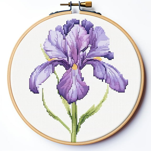 Generic Cartoon Simple Figure Iris Flower 11CT Stamped DIY Cross Stitch Kits Easy for Beginners Child with Hoop Needlepoint Counted Embroidery Kits Art Craft Wall Decor 12x12inch(11)
