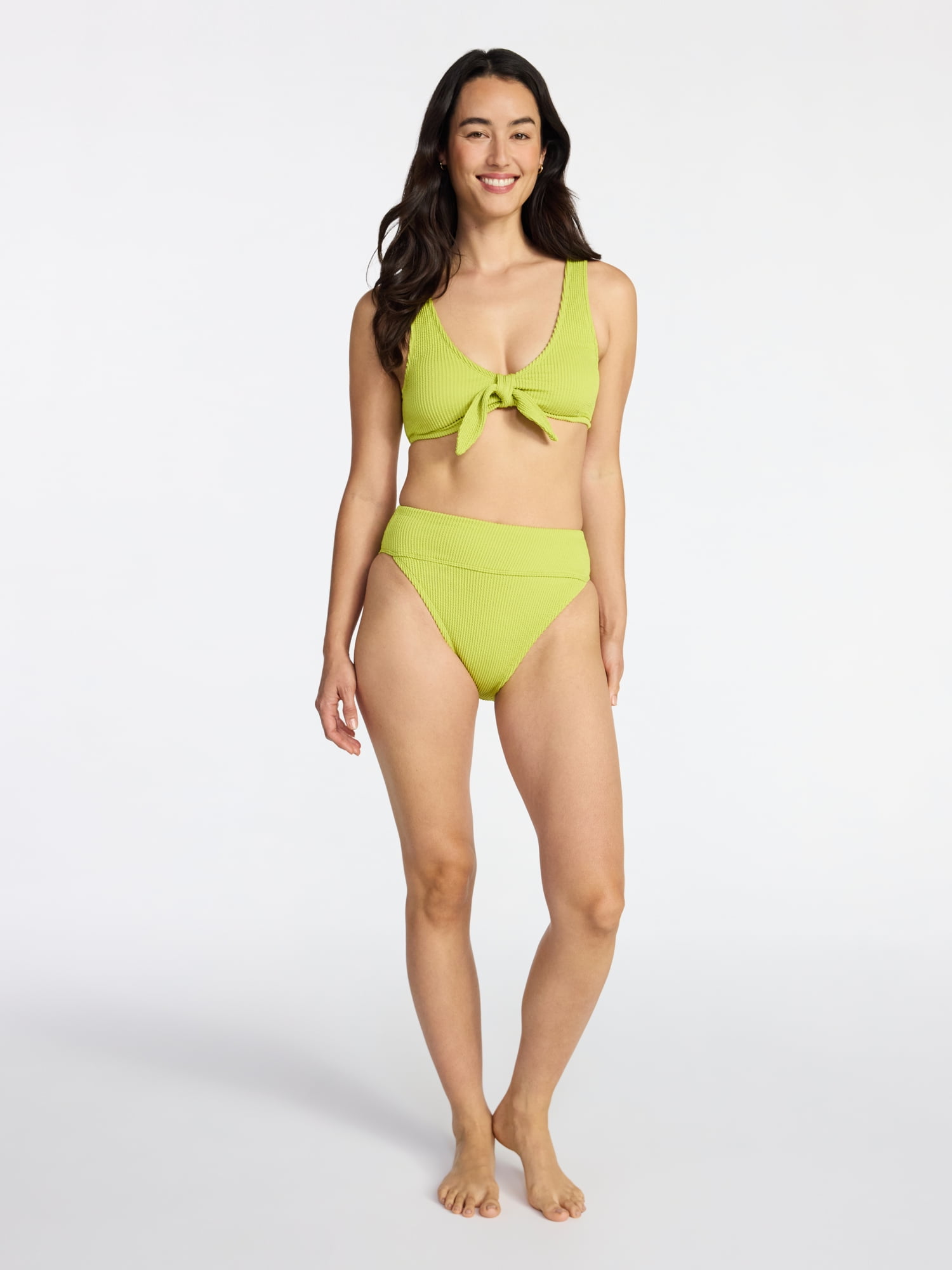 Time and Tru Women's Crinkle Plunge Tie Front Bikini Top, Sizes XS-3X