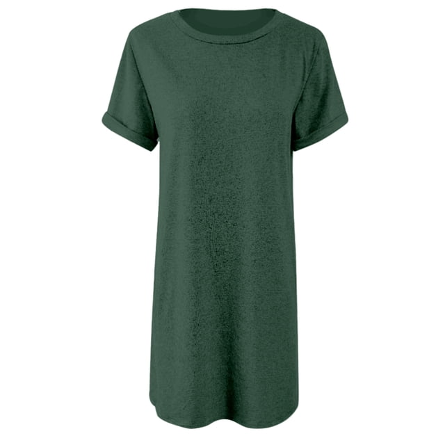 Robe T-Shirt à Manches Courtes Irrégulière Couleur Unie pour Femmes - Polyester, Spandex, Coton, Adaptée à Diverses Occasions