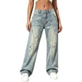 thumbnail image 6 of Vynhevius Women's Washed Vintage Wide Leg Jeans Solid High Waist Loose Fit Casual Streetwear Full Length Denim Pants, 6 of 6
