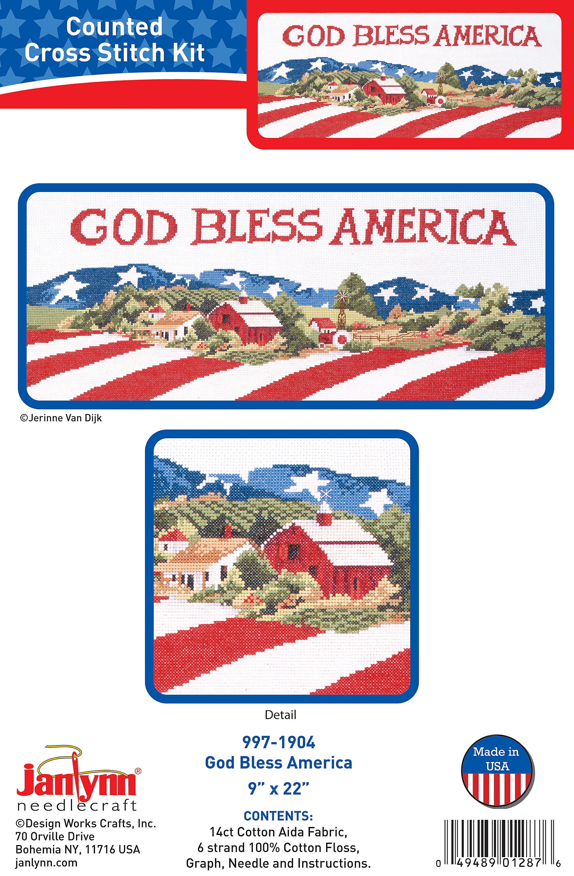 Janlynn Counted Cross Stitch Kit:   God Bless America,   9" x 22", 14-Count