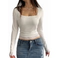 thumbnail image 4 of Women Y2k Retro Long Sleeve Shirt Top Slim Fit Lace Trim T-Shirt Harajuku Fairy Aesthetic Tee Tops Streetwear White XS, 4 of 9