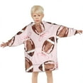 thumbnail image 3 of Pink Footballs with Bows Pattern Blanket Hoodies for Kids 6-13YR Oversize Wearable Blanket Hoodies for Boys Girls Teens, 3 of 7