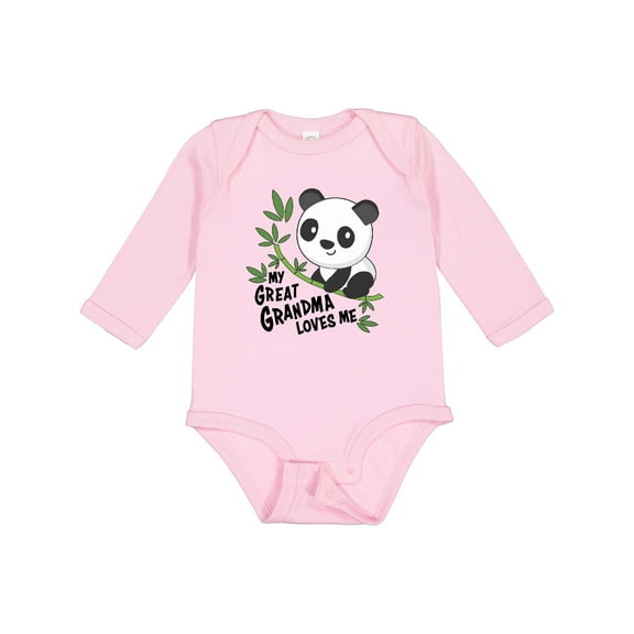 Inktastic My Great Grandma Loves Me- cute panda Boys or Girls Long Sleeve Baby Bodysuit