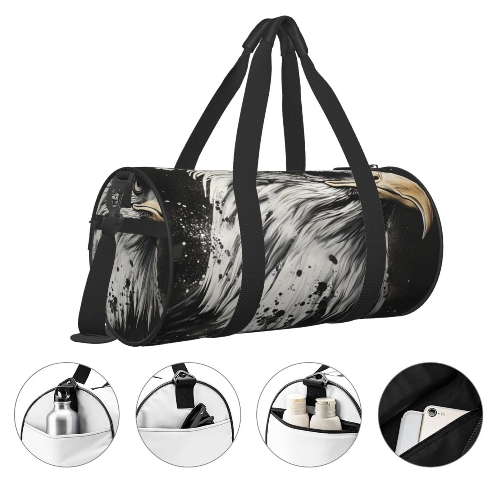 Defioc Ink Style Bald Eagle for Travel Duffle Bag,Weekender Bag Carry On Tote Bags Hospital Bag Large Capacity Sport Gym Bag for Men Women Fit for Trave, Gym,Weekend