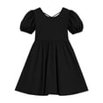 thumbnail image 4 of MKOSPLRT Girls Puff Short Sleeve Summer Dress Kids Casual Crew Neck Cross Back A-Line Dresses Solid Knee Length Dress Black 14-15 Years, 4 of 8