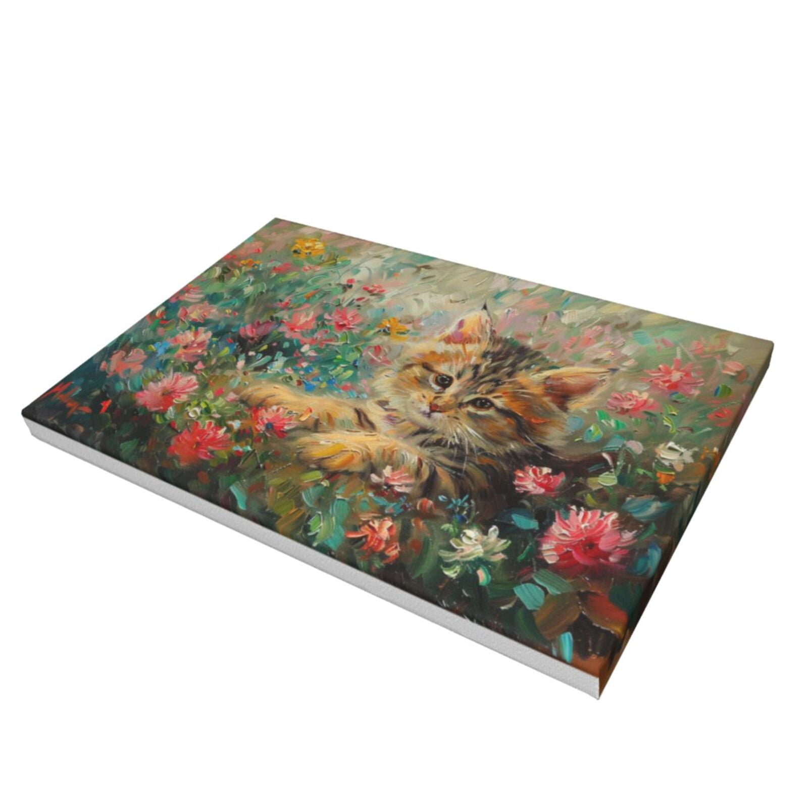 12x18 inch Cats In The Flowers Frameless Canvas Painting Prints,Garden,Bedroom,Study,Children'S Room Wall Art Decor Poster,Vintage Cats In The Flowers Art Decor Paintings,Gift For Cat Lovers