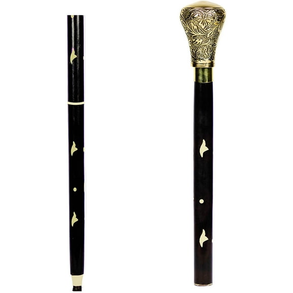 Aluminum & Brass Decorative Rosewood Walking Cane | Full Size Walking-Stick for Men & Women |