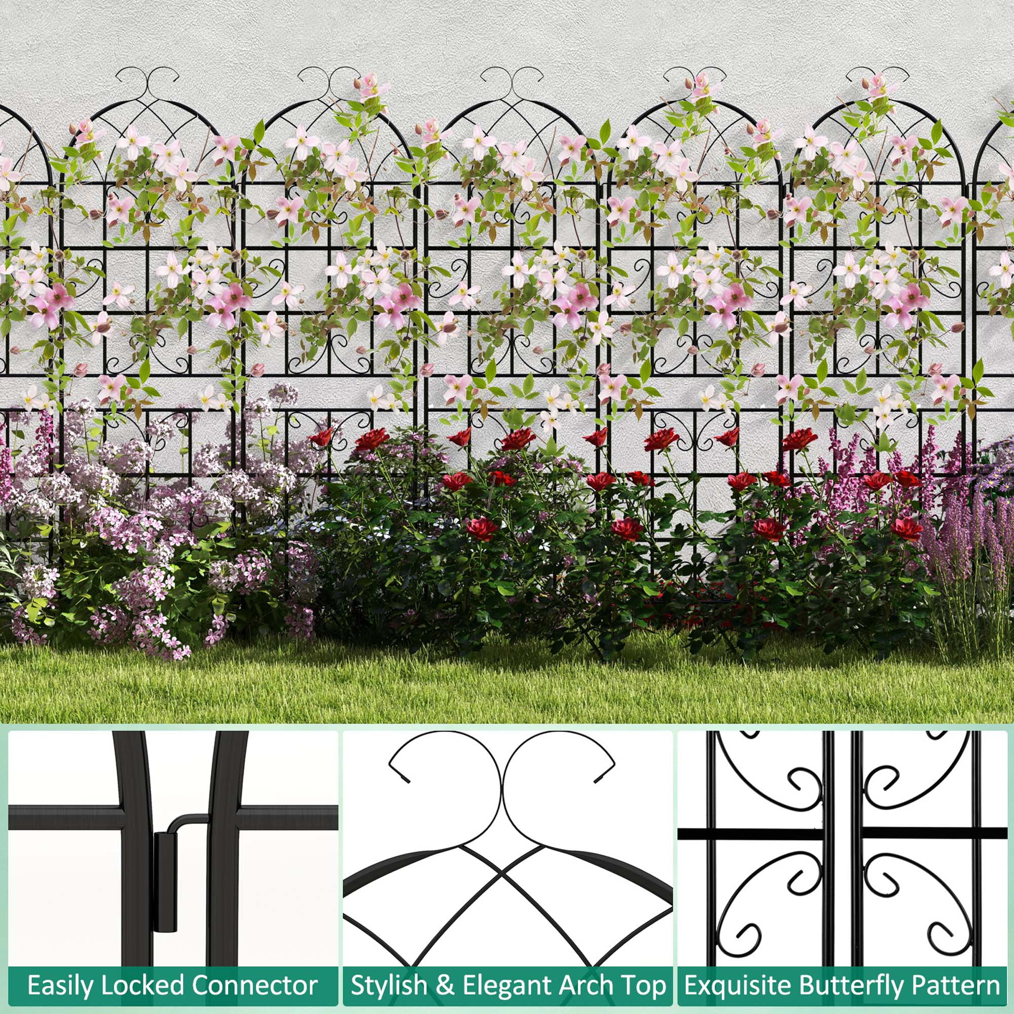 Costway 71" Tall Metal Garden Trellis for Climbing Plants 2 Pack Fence Panels Retro
