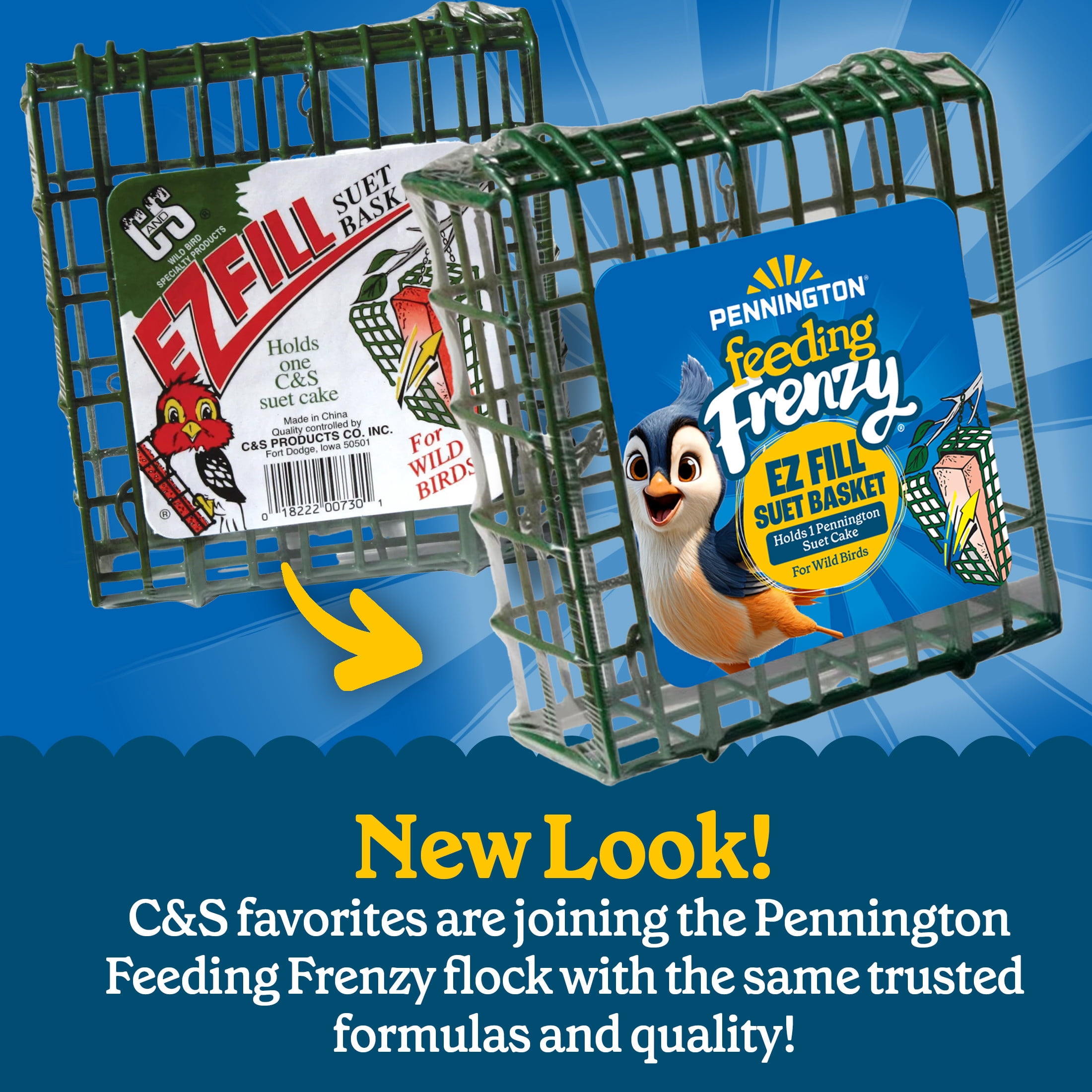 Pennington Feeding Frenzy EZ Fill Suet Basket Wild Bird Feeder, Green, 2 x 5.25 Inch x 5.25 Inch