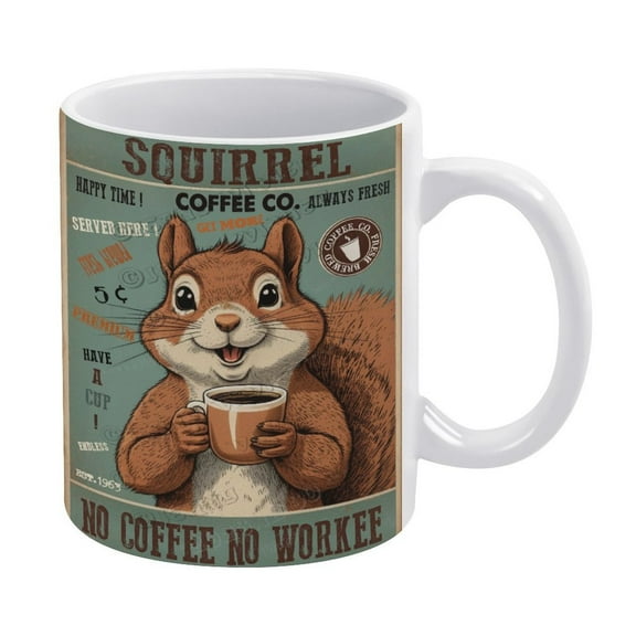 Funny Coffee Mug - Squirrel Decor Coffee No Coffee No Workee Ceramic Mug Coffee Mug with Gift Box Latte Mug Coffee Cup, 330 ml / 11 oz White
