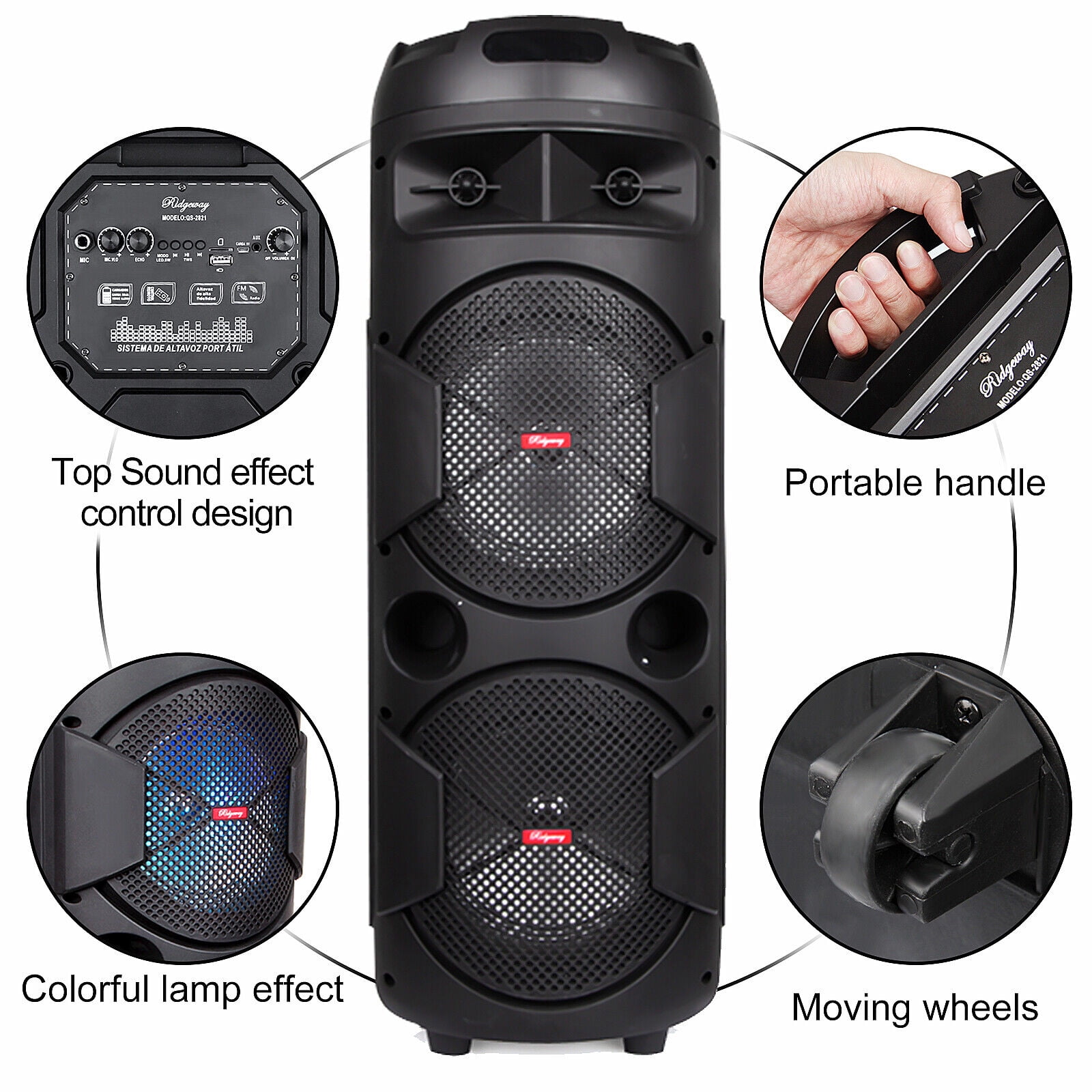 BEYGO Portable Party Speaker with Double Subwoofer Heavy Bass,Bluetooth 5.0 Wireless Outdoor Speaker with Mic, Stereo Sound, for Home, Party, Support FM Radio, Black