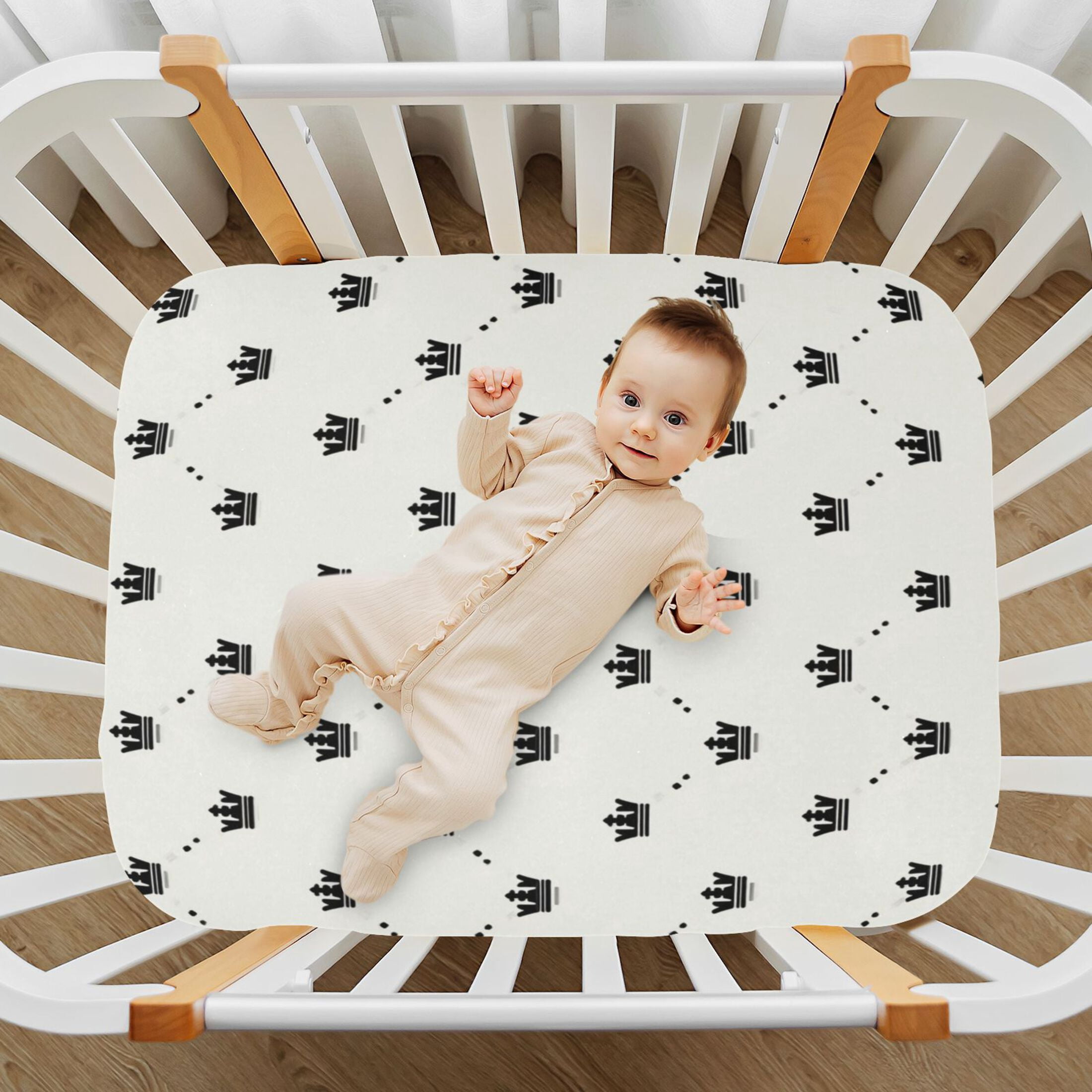 Baby Essentials 52”x 28”- Standard Cotton-like Modal Elastic- Crown Background Design Crib Sheets for Newborns and Toddlers