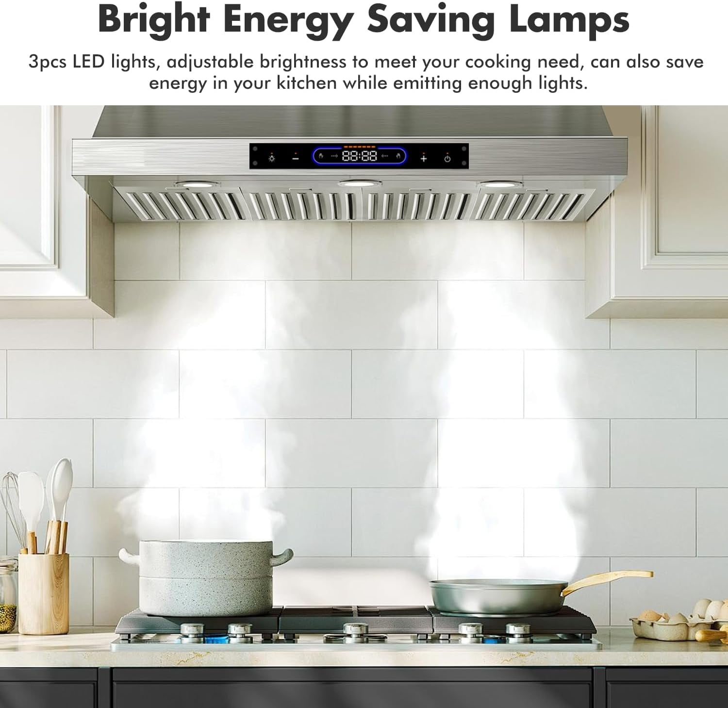 48 inch Wall Mount Range Hood Convertible Vent with Permanent Baffle Filters 800 CFM Stainless Steel for Kitchen Gesture Sensing & Touch Control, 4 Speed Exhaust Fan, ETL listed