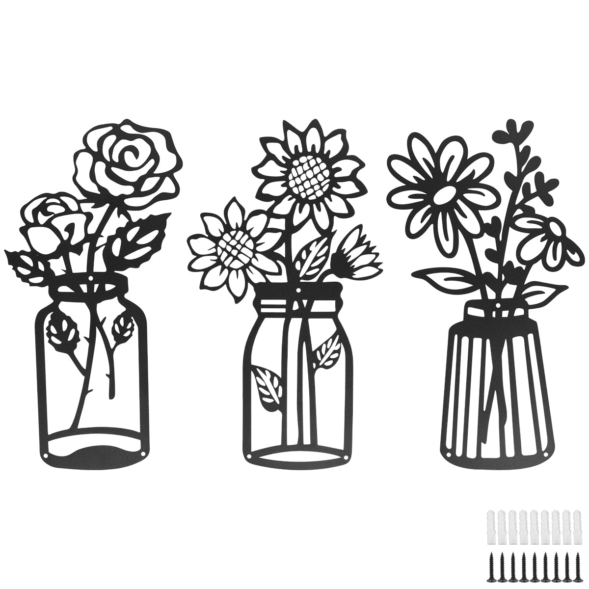 Littleduckling 3 Pack Metal Plants and Flowers Wall Decor Realistic