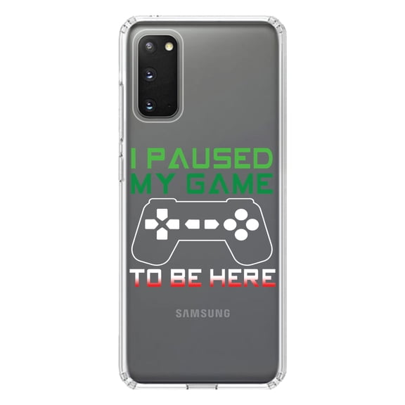 DistinctInk Clear Shockproof Hybrid Case for Galaxy S20 ULTRA / 5G (6.9" Screen) - TPU Bumper Acrylic Back Tempered Glass Screen Protector - I Paused My Game to Be Here Gamer Video Games