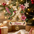 thumbnail image 2 of Clearance! Personalized Letter Christmas Tree Ornament, Hummingbird Floral Custom Name Hanging Pendant, Customized Alphabet Christmas Decorations Indoor, Holiday Wreath & Gift Tag Decor, X, 2 of 7