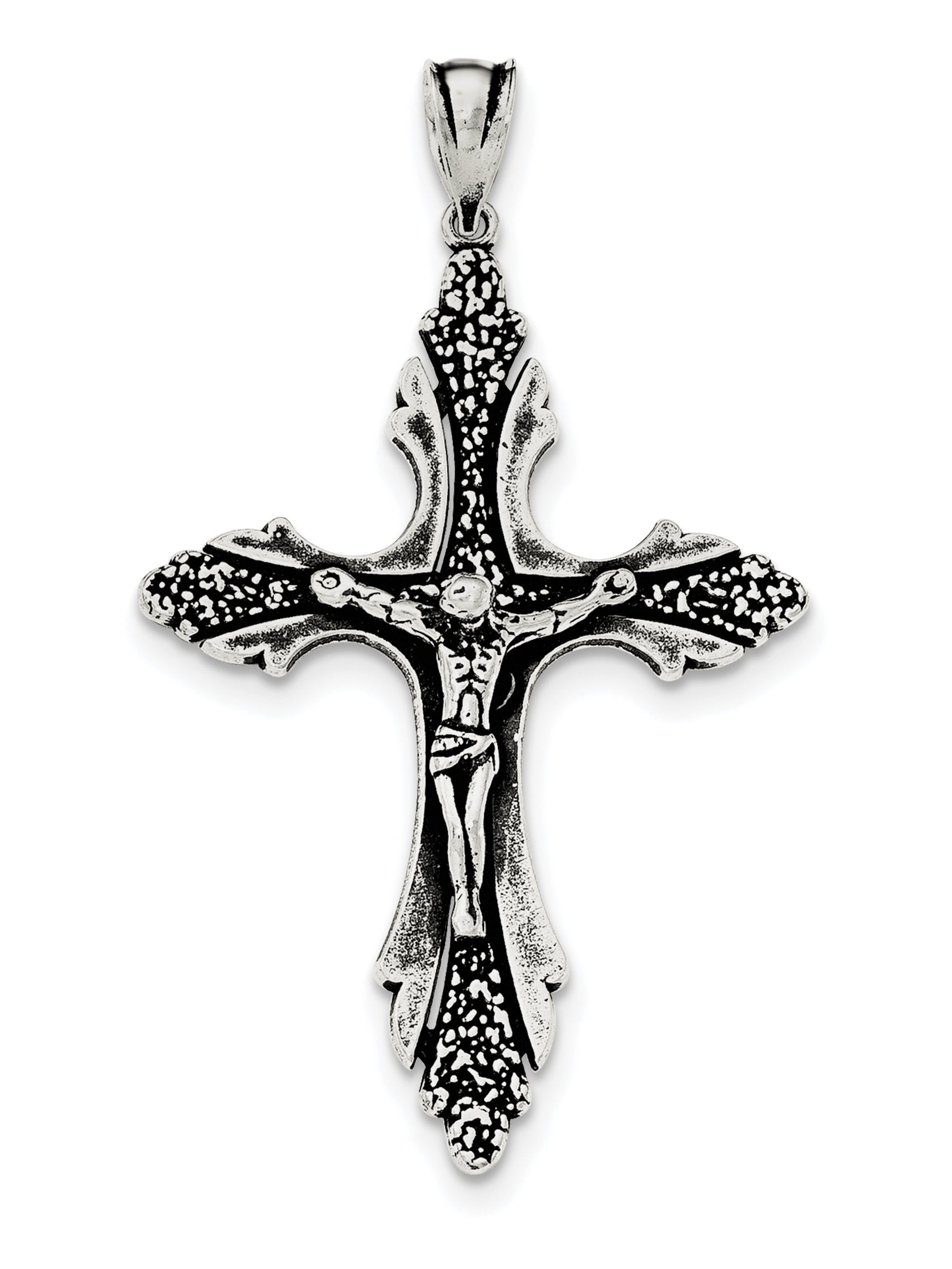 .925 Sterling Silver Antiqued Textured Mini Mariner INRI Crucifix Cross Pendant 
