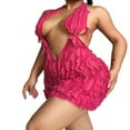 thumbnail image 3 of Women‘s Sleeveless Halter Neck Deep V Neck Dress Backless Ruffles Pleated Party Mini Dress, 3 of 7