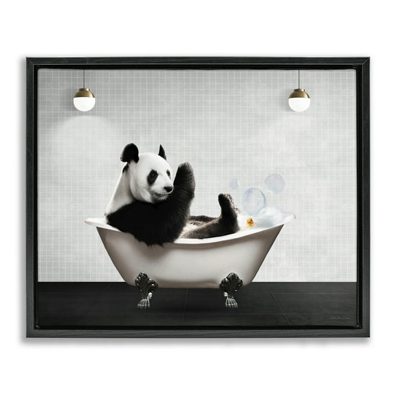 Stupell Industries Panda in Modern Bubble Bath Animals Painting Black Floater Framed Canvas Art Print Wall Art, 21 x 17