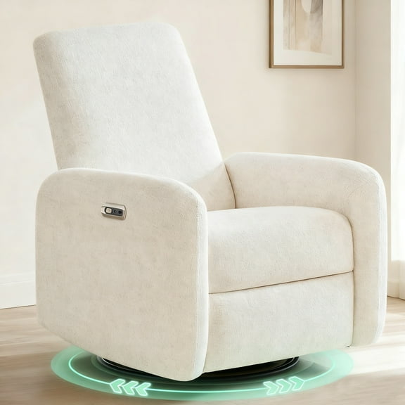 JULY'S SONG Power Glider Recliner Chair, 270°Swivel Rocker Reclining Chair with USB Ports for Nursery, Cream