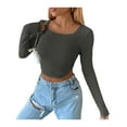 thumbnail image 1 of TRKIYQC, Tops cortos de manga larga para mujer, jersey de punto informal de Color sólido, camiseta, blusa, ropa de calle, ropa para discoteca TRKIYQC moda, 1 of 4