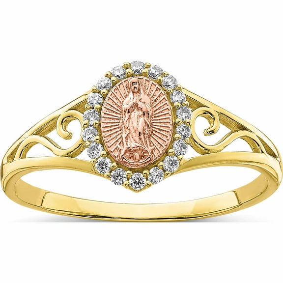 10K Two-Tone Cz Guadalupe Ring Made In United States 10c1428