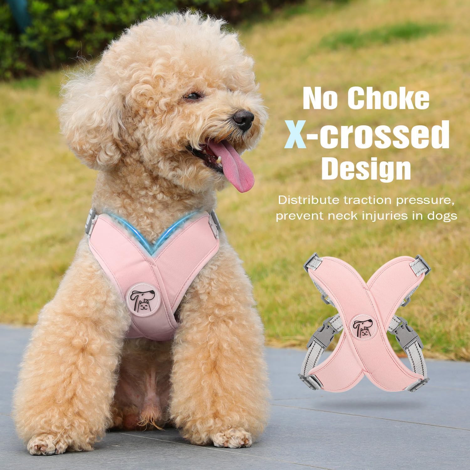 Pawaboo X-Frame No-Pull Dog Harness Set, Medium, Pink photo 3