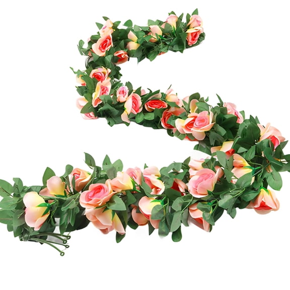 Artificial Rose Vine Garland, 7.5 ft Long Faux Flower Garland with 16 Champagne Roses, Realistic Silk Flower Vine for Wedding Arch, Ceiling Decor, Hanging Indoor Outdoor Home Decoration