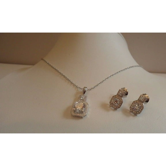 925 Sterling Silver Women's Gorgeous Necklace Pendant & Earring Jewelry Set in Round Cut Cubic Zirconia