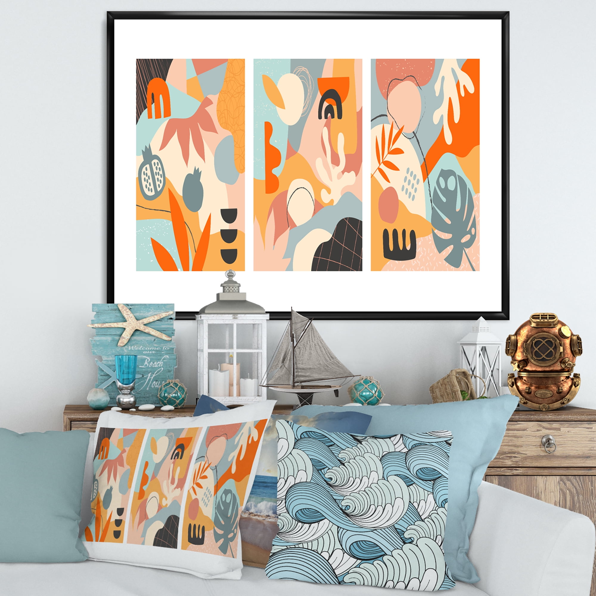 Designart 'Compostion Minimalistic of Organic Shapes VII' Modern Framed Canvas Wall Art Print