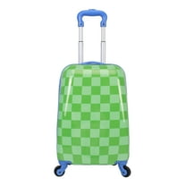 CRCKT Kids Boy 21" Checker Hardside Carry-on Luggage With 360 Spinner Wheels, Poison Green - Green and Blue